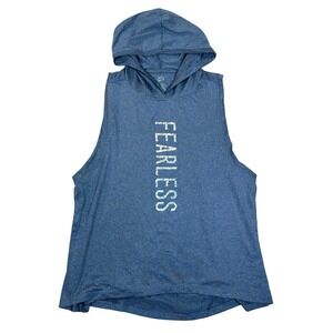 Soho Sport Sleeveless Hoodie Fearless Graphic Tank Top Blue Athletic Women's L